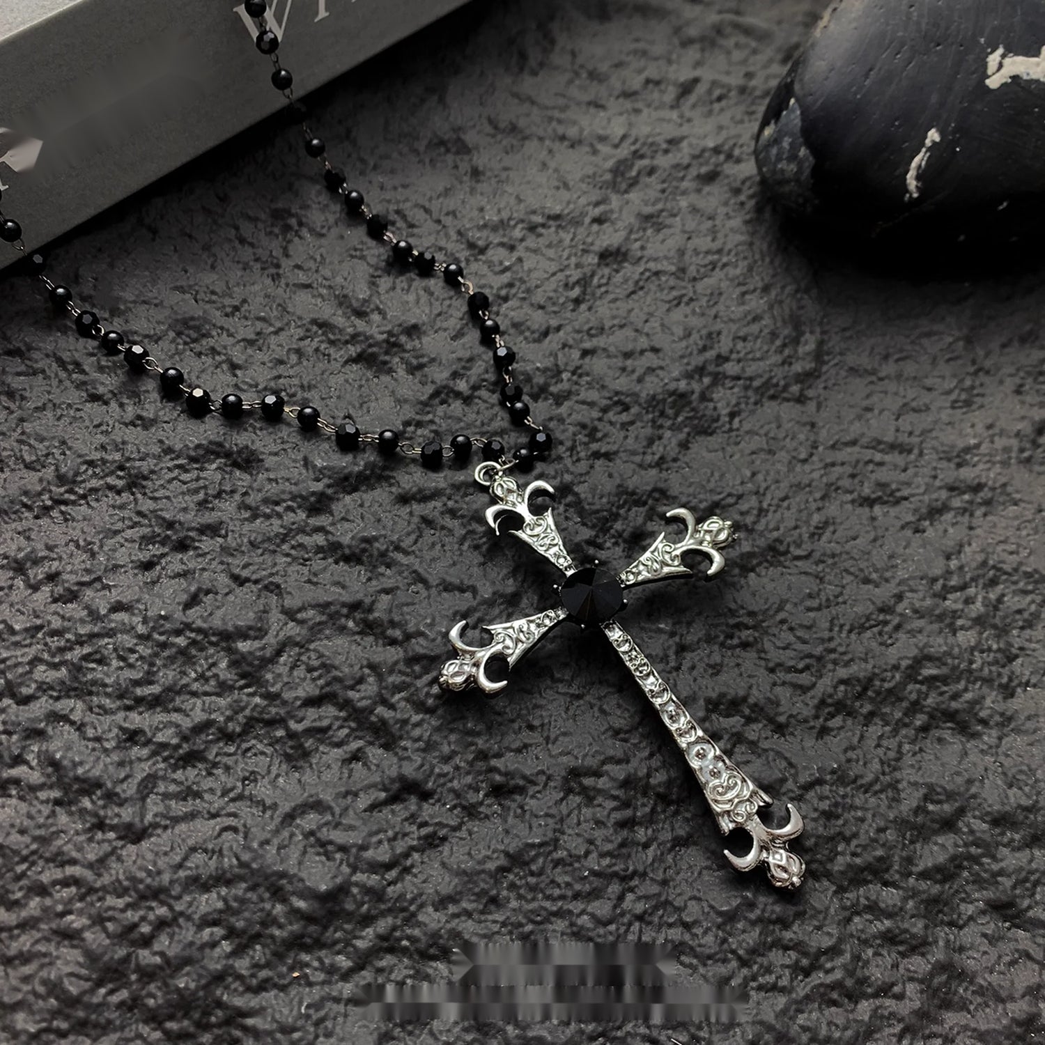 Accessories_Gothic_Black_Beaded_Cross_Pendant_Necklace_MISSTT