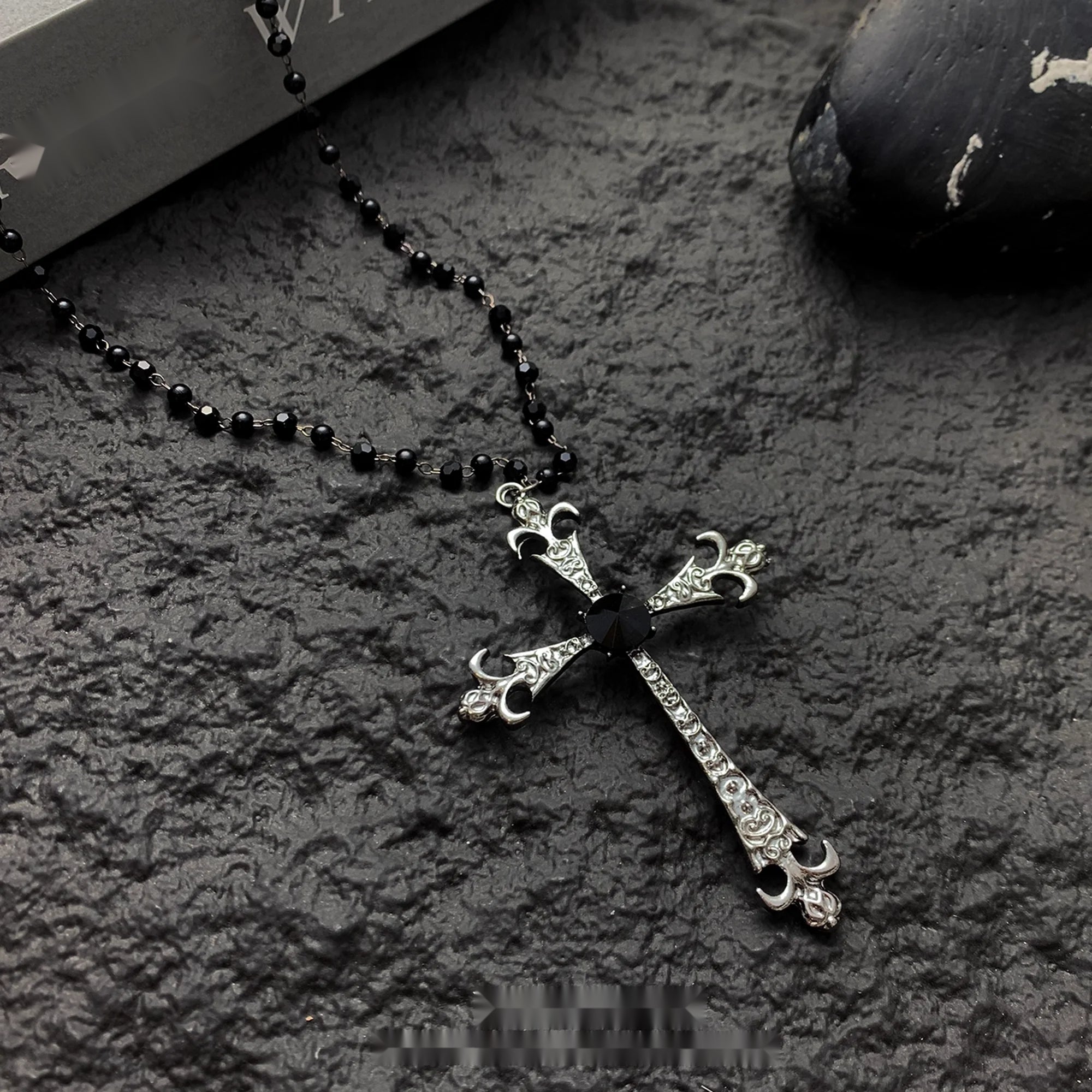 Accessories_Gothic_Black_Beaded_Cross_Pendant_Necklace_MISSTT