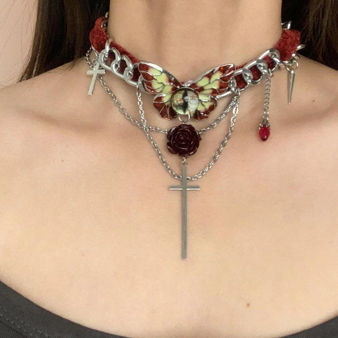 Accessories Gothic Butterfly Cross Velvet Choker Necklace