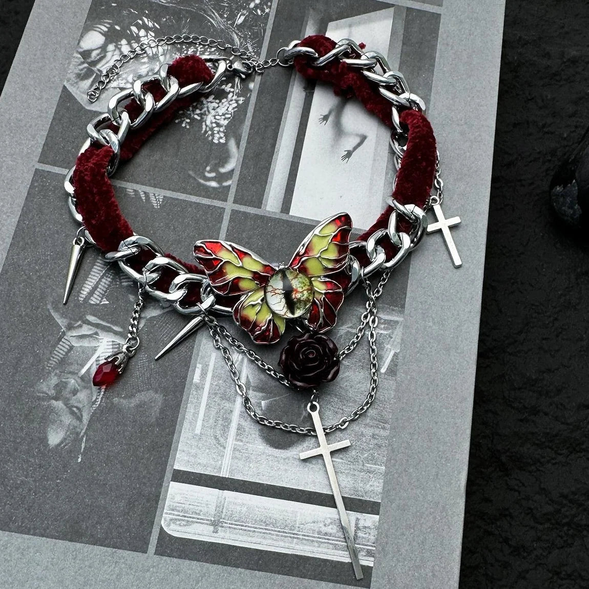 Accessories Gothic Butterfly Cross Velvet Choker Necklace