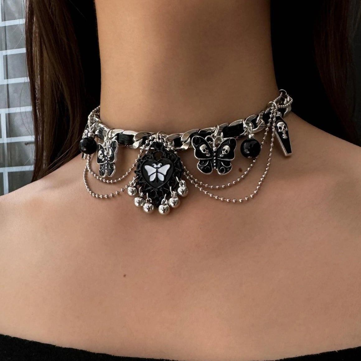 Accessories Gothic Butterfly Layered Fringe Choker
