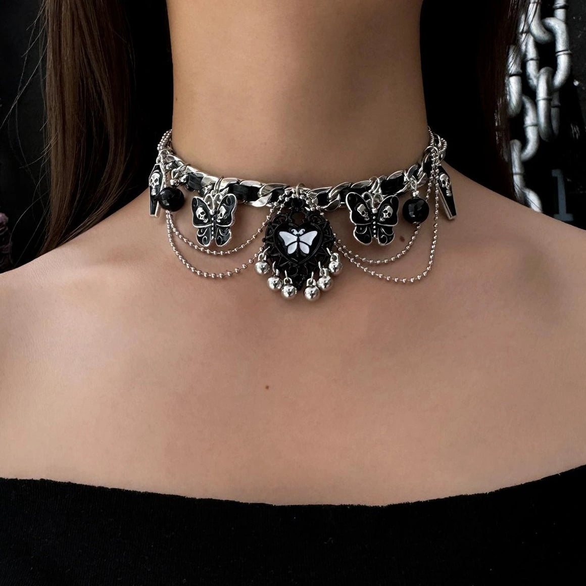 Accessories Gothic Butterfly Layered Fringe Choker
