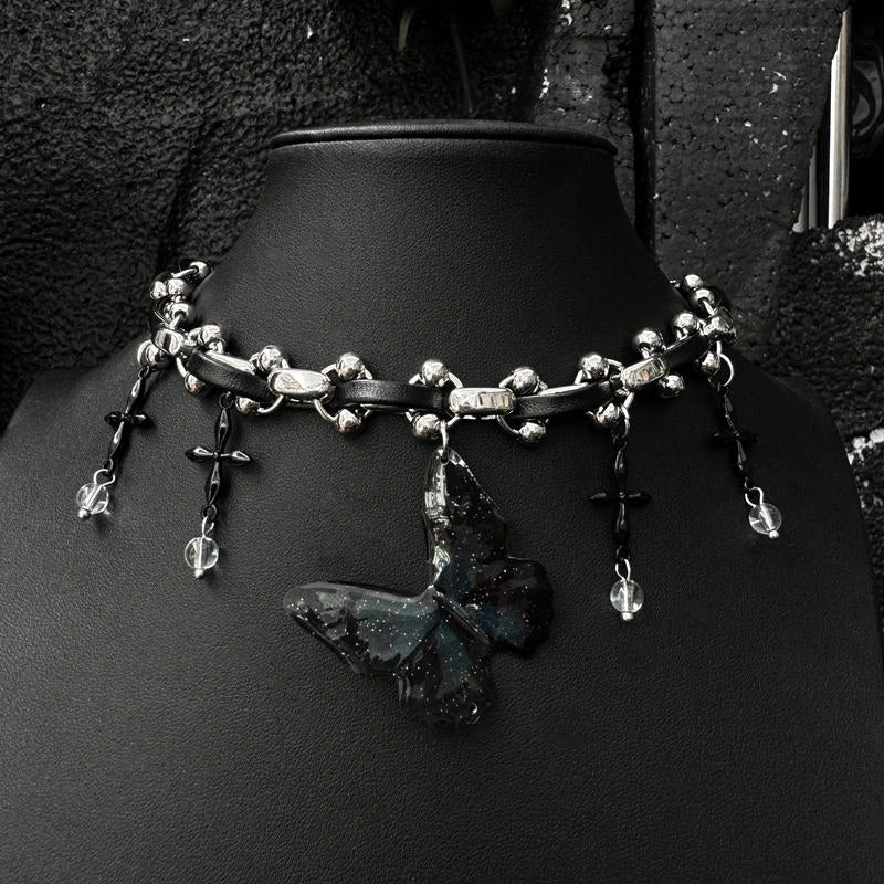 Accessories Gothic Butterfly Leather Choker Necklace