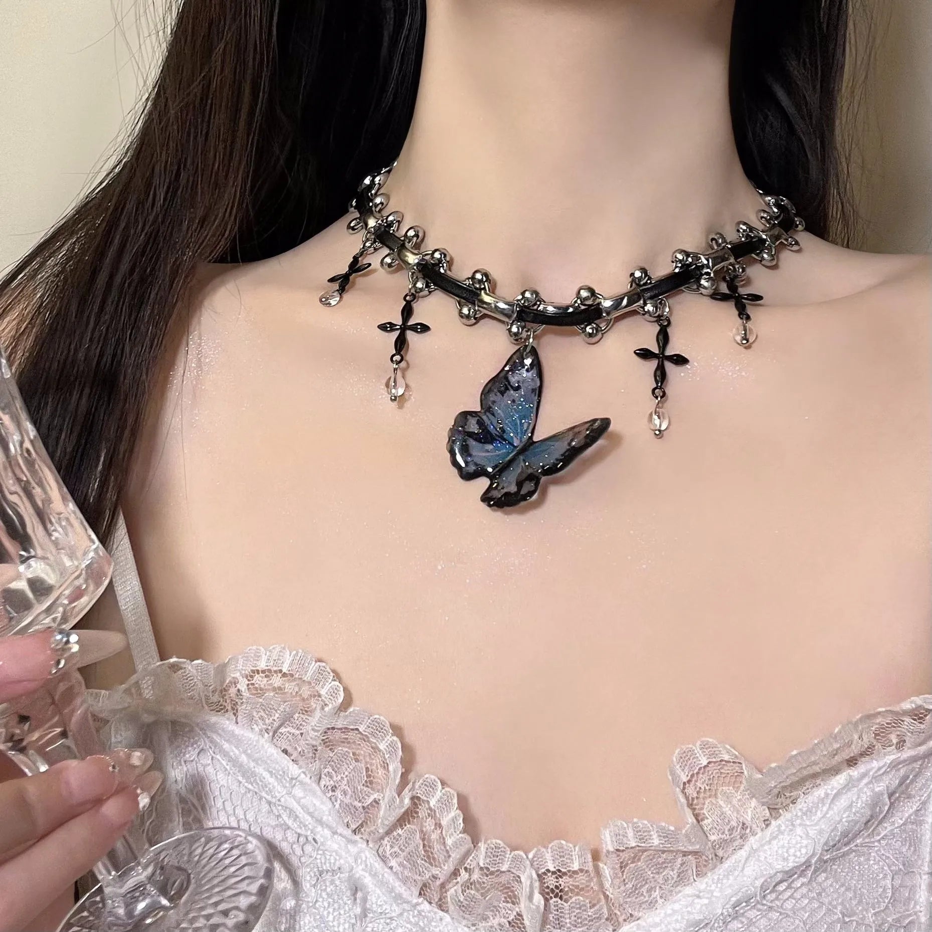 Accessories Gothic Butterfly Leather Choker Necklace