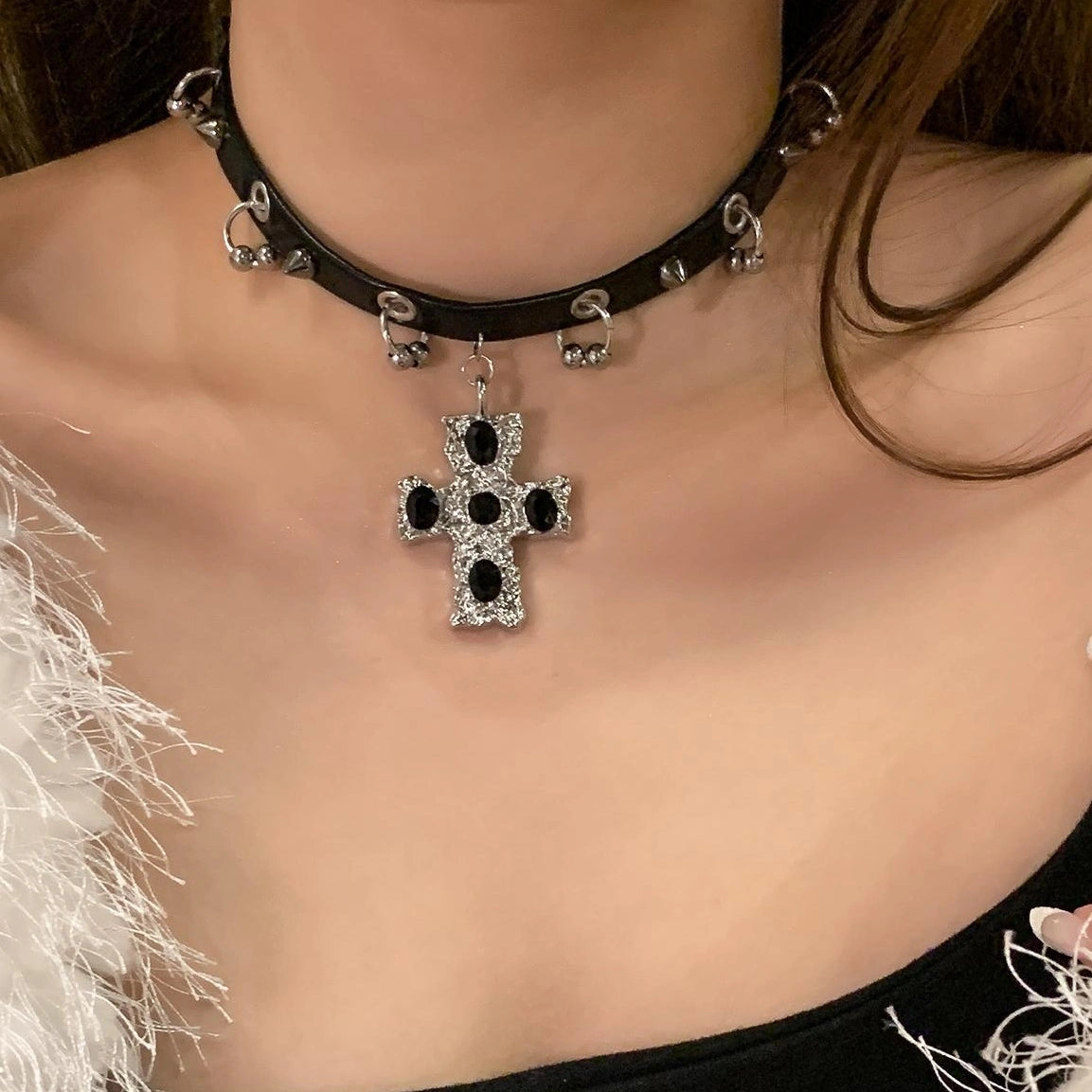 Accessories Gothic Cross Leather Choker Necklace