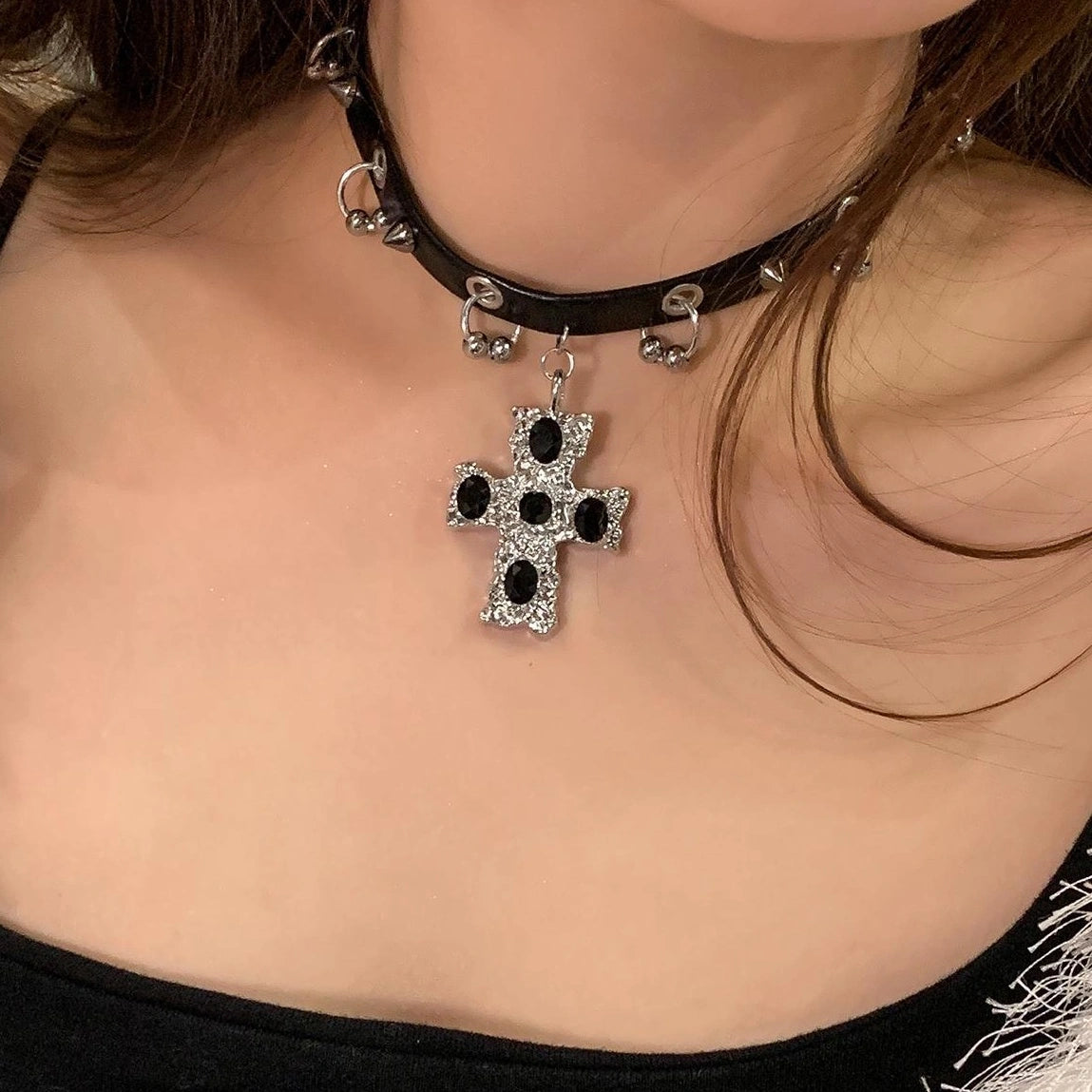 Accessories Gothic Cross Leather Choker Necklace
