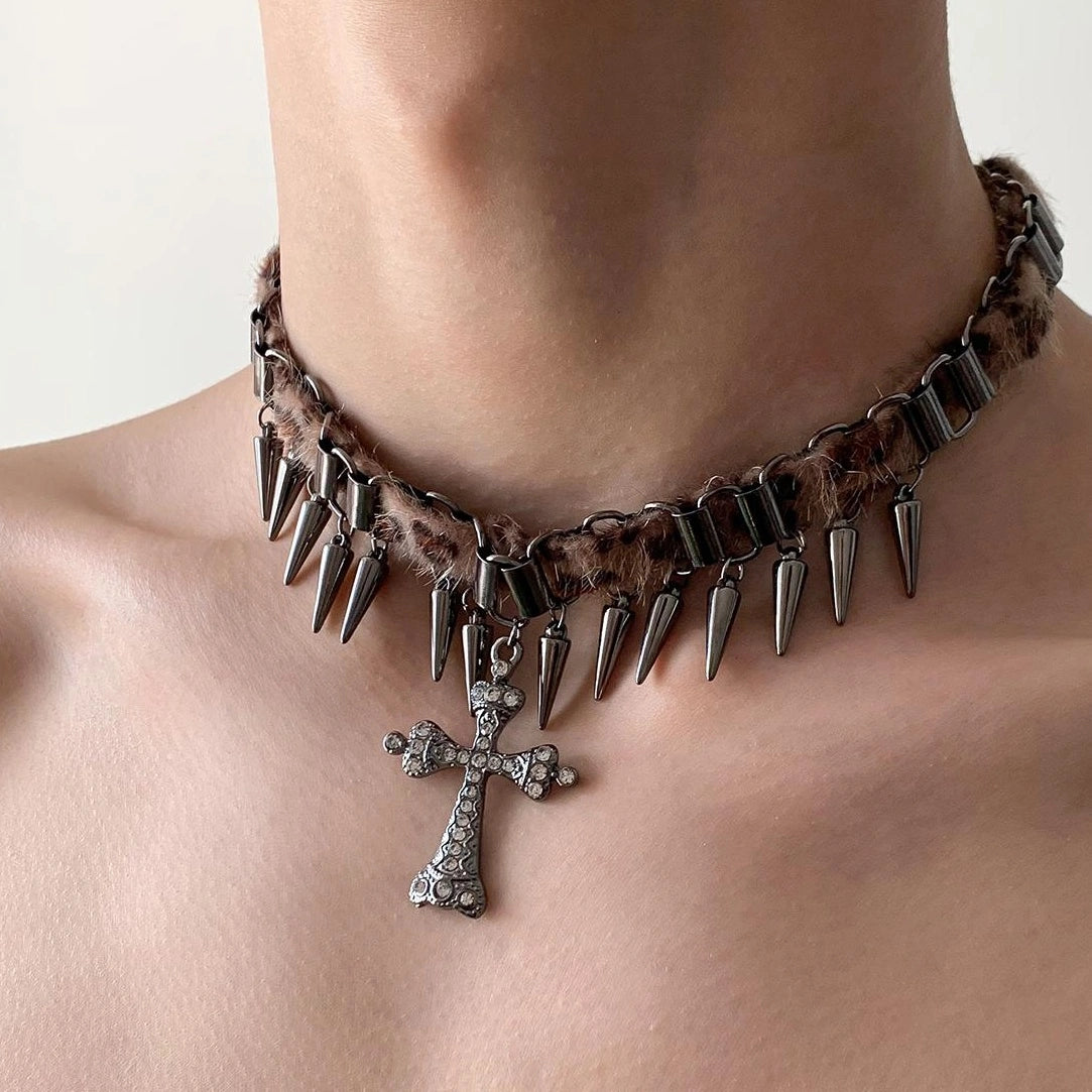 Gothic Cross Spike Choker Necklace