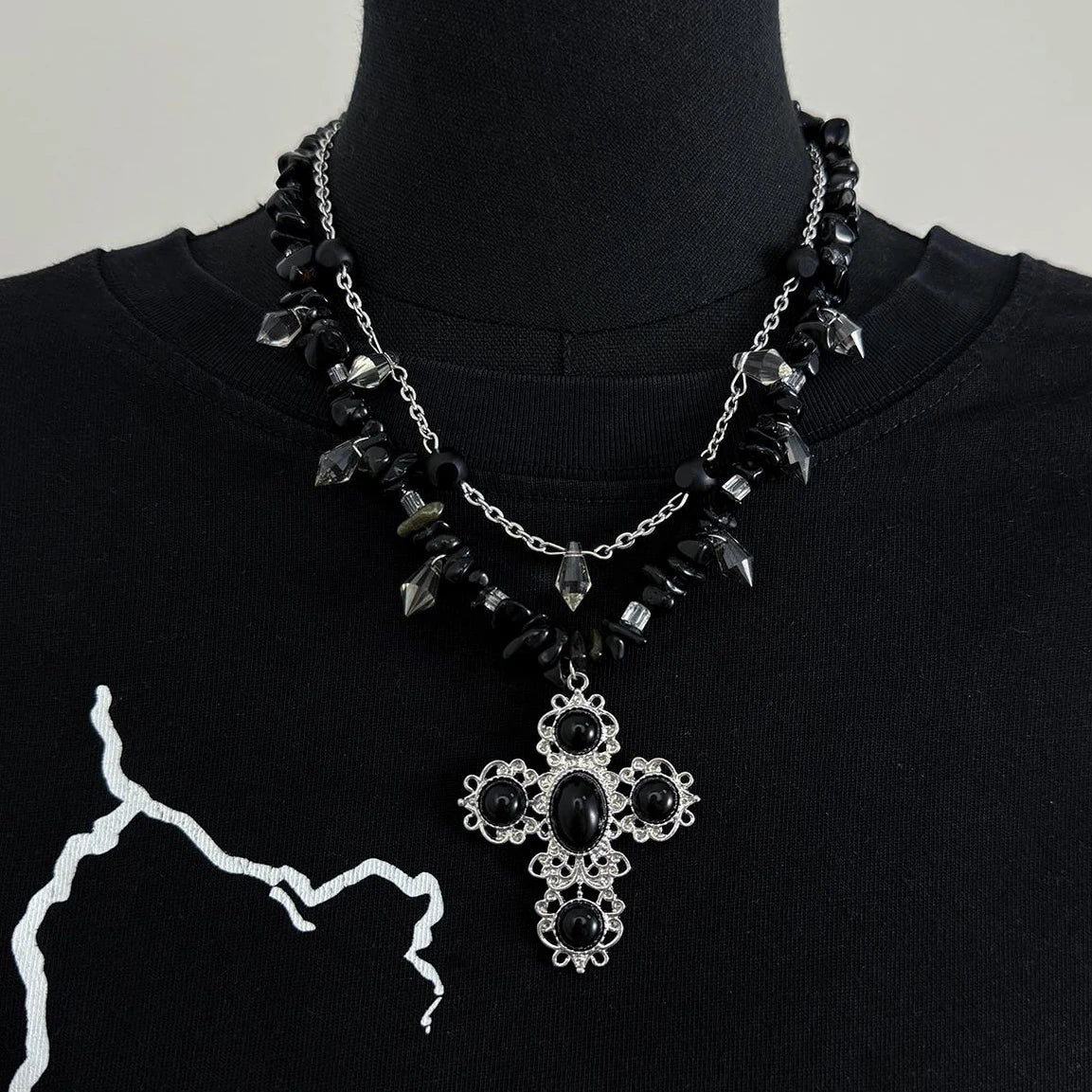Accessories Gothic Crystal Shard Double Layer Choker Necklace