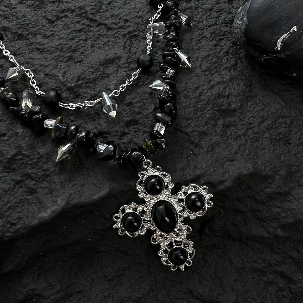 Accessories Gothic Crystal Shard Double Layer Choker Necklace