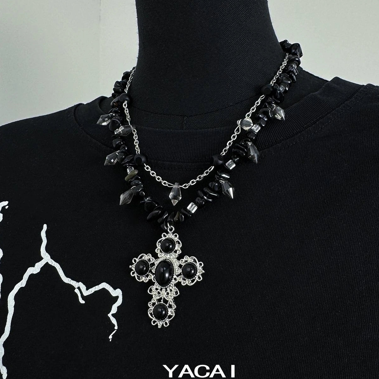 Accessories Gothic Crystal Shard Double Layer Choker Necklace