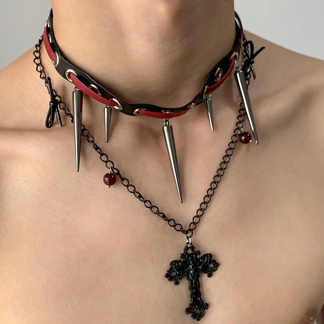Accessories Gothic Double Layer Cross Pendant Choker Necklace