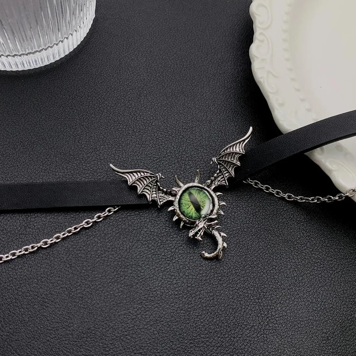 Accessories Gothic Green Evil Eye Multi Layer Leather Choker