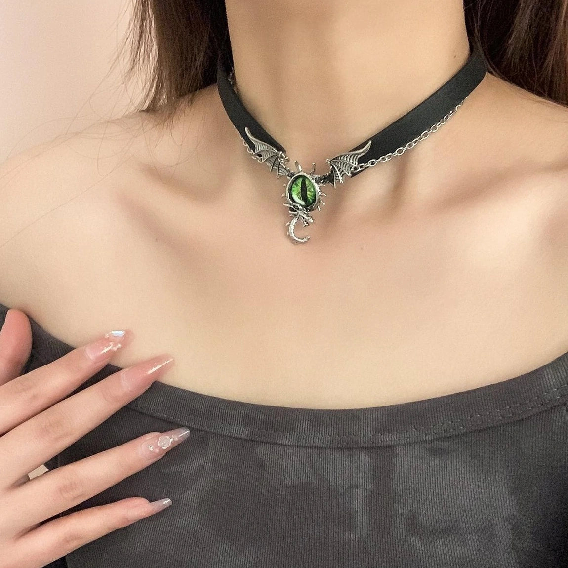 Accessories Gothic Green Evil Eye Multi Layer Leather Choker