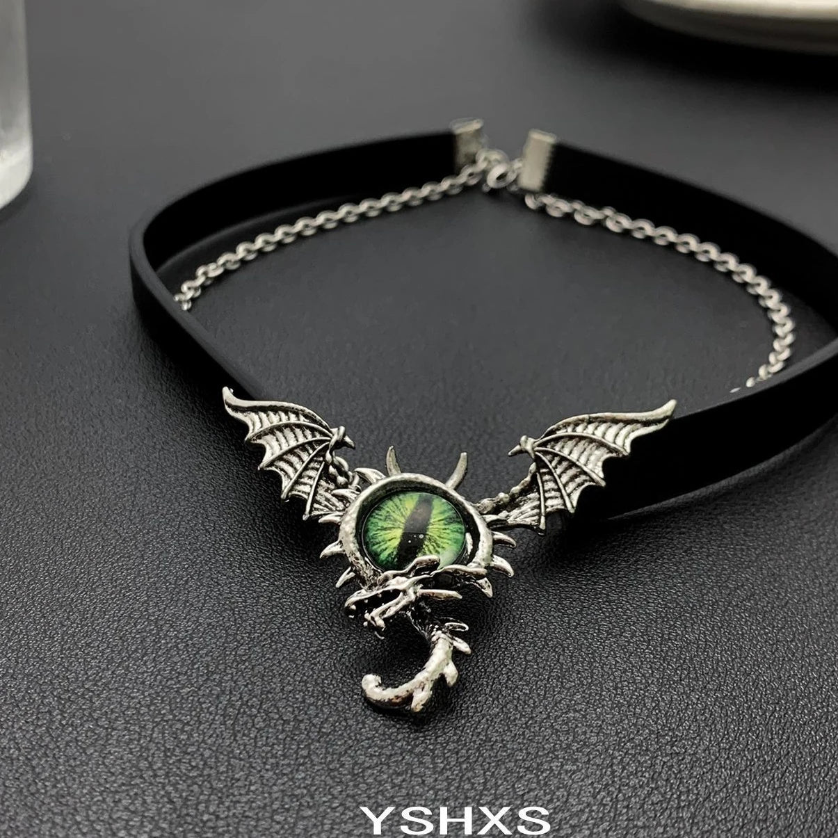 Accessories Gothic Green Evil Eye Multi Layer Leather Choker