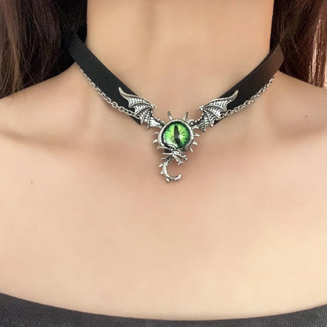 Accessories Gothic Green Evil Eye Multi Layer Leather Choker