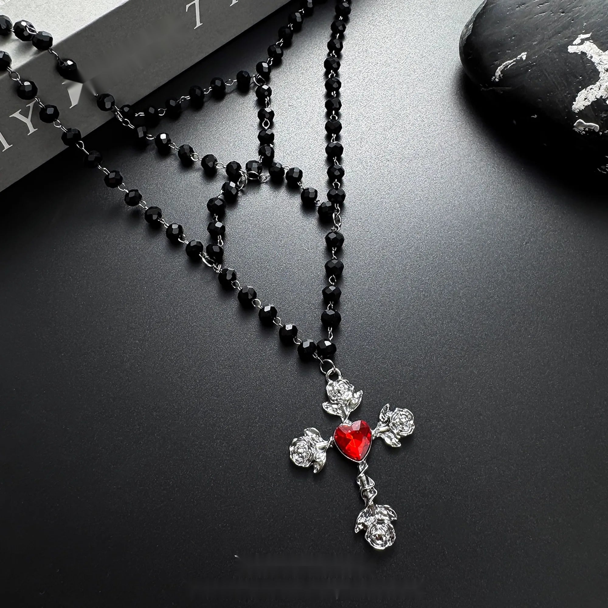 Accessories_Gothic_Layered_Black_Cross_Bead_Necklace_MISSTT