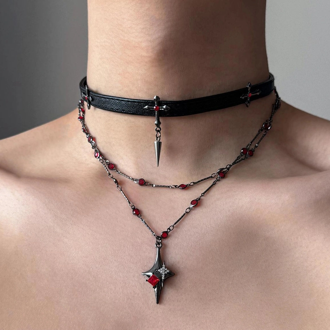 Accessories Gothic Layered Cross Choker Necklace