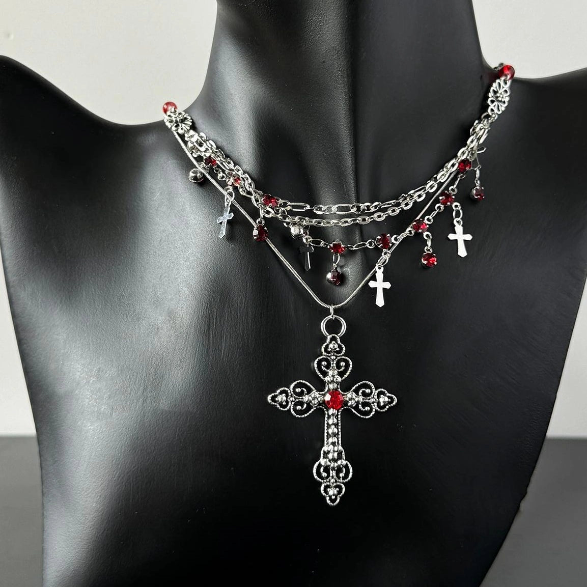 Accessories Gothic Layered Fringe Cross Pendant Necklace