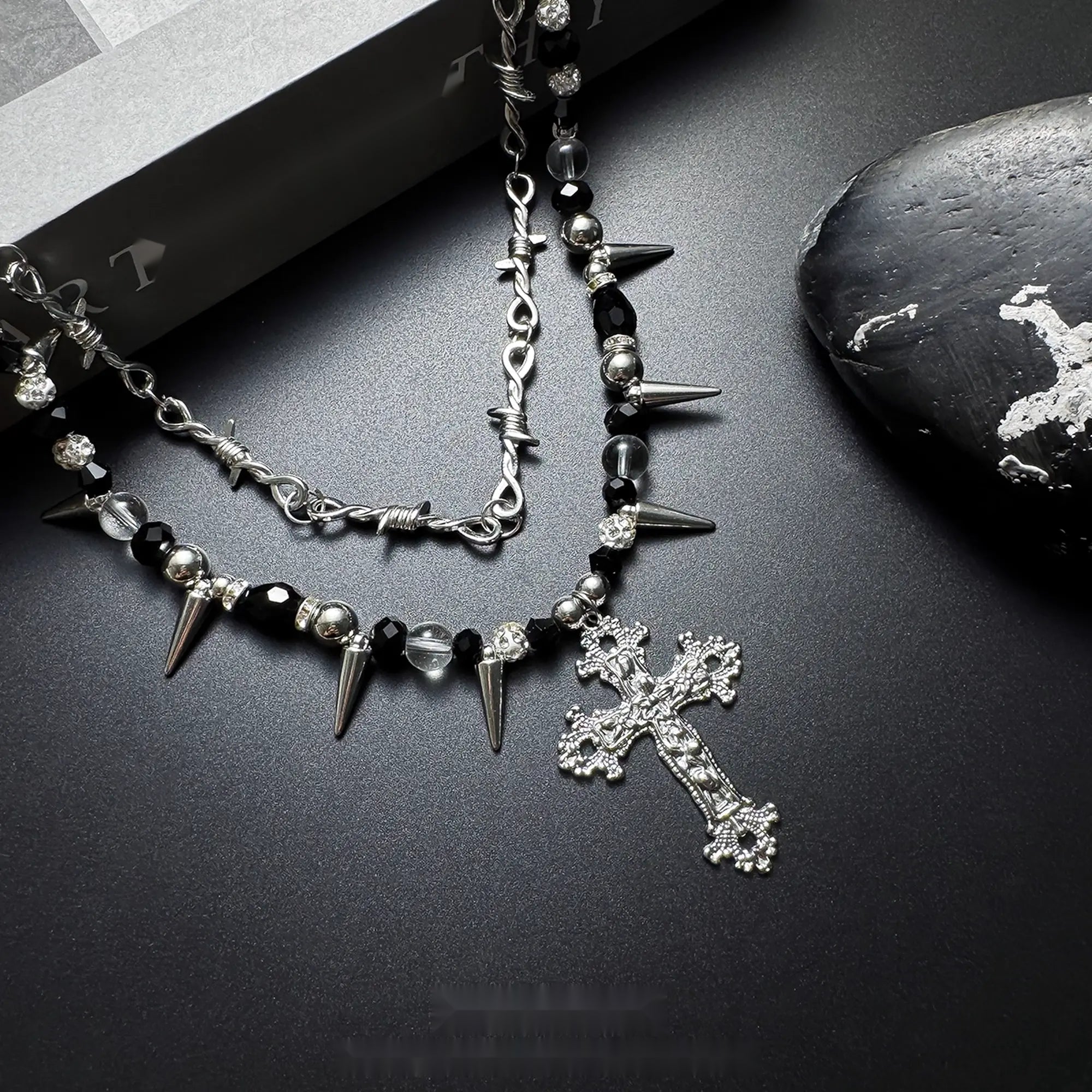 Accessories_Gothic_Punk_Double_Layer_Cross_Spike_Bead_V-neck_Necklace_MISSTT