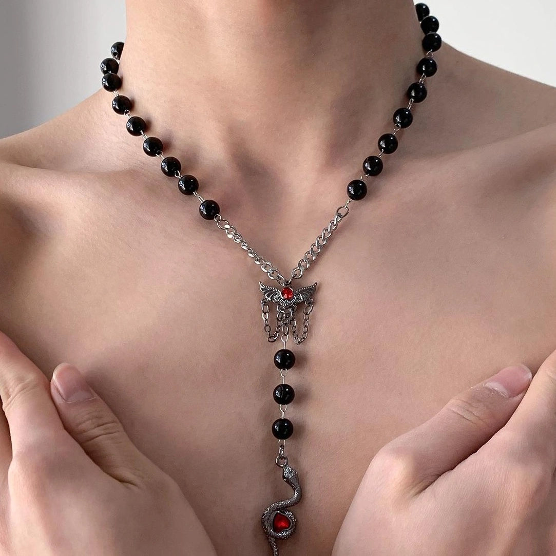 Accessories Gothic Punk Pearl Serpent V-neck Necklace