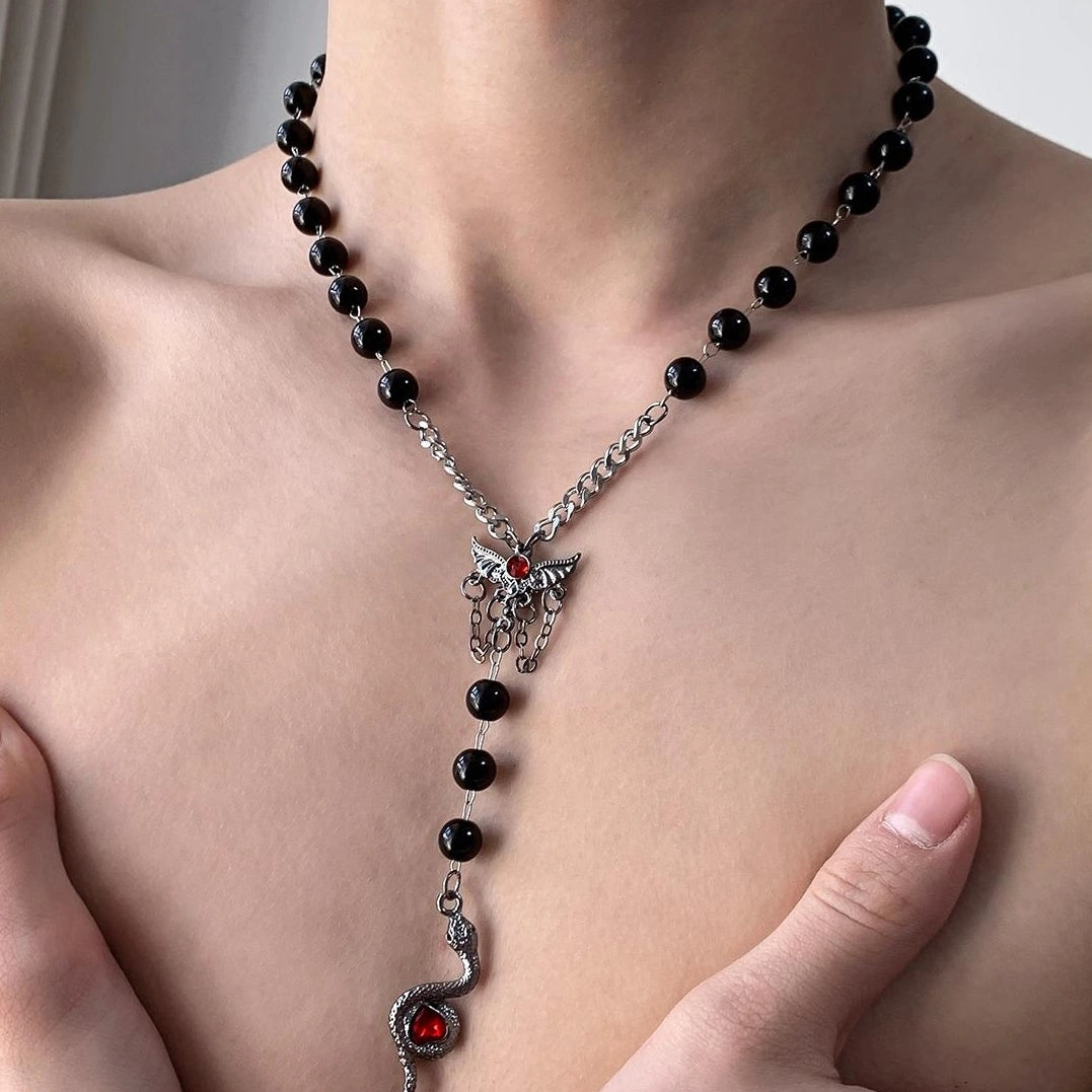 Accessories Gothic Punk Pearl Serpent V-neck Necklace