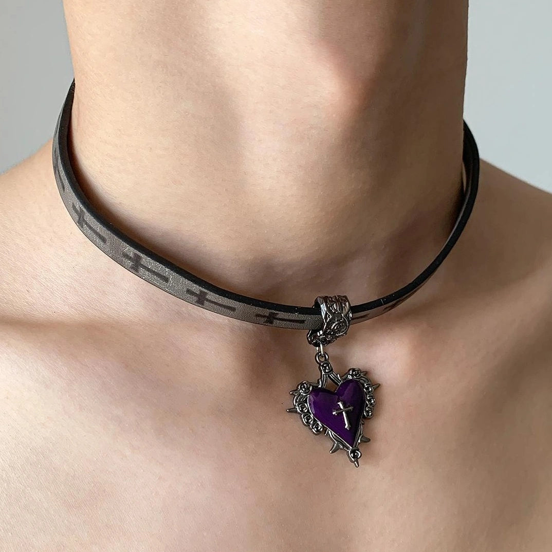 Accessories Gothic Purple Heart Punk Choker Collar