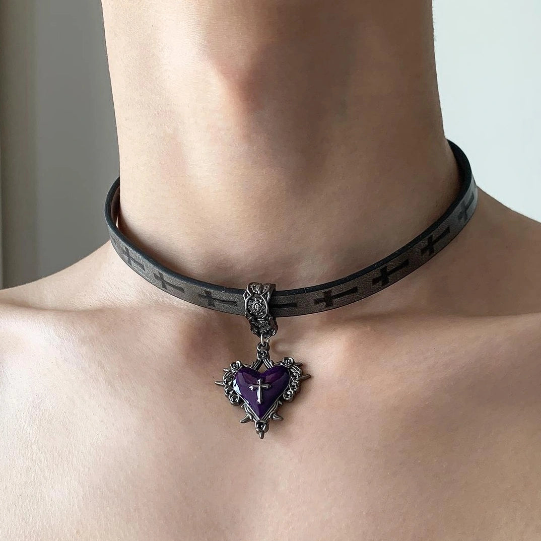 Accessories Gothic Purple Heart Punk Choker Collar