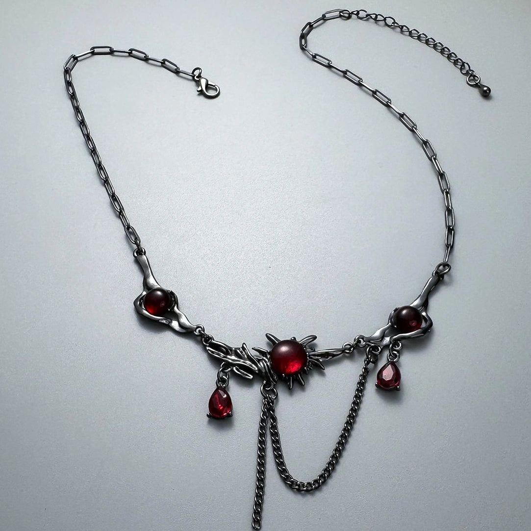 Accessories Gothic Red Crystal Fringe Choker Necklace