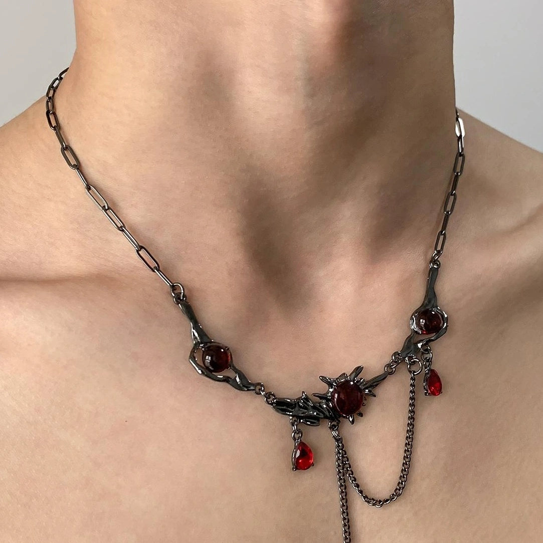 Accessories Gothic Red Crystal Fringe Choker Necklace