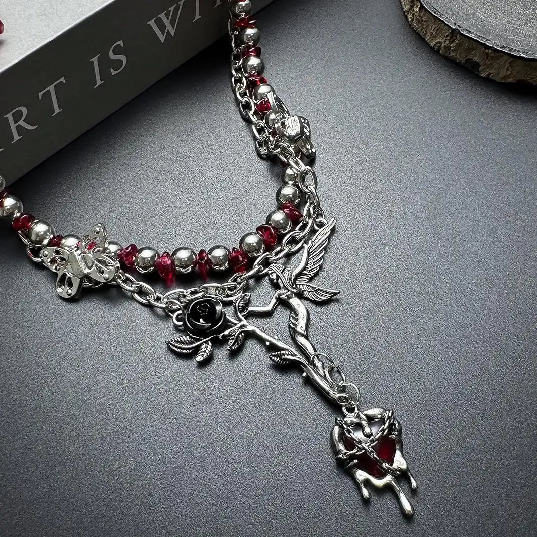 Gothic Red Heart Choker Necklace