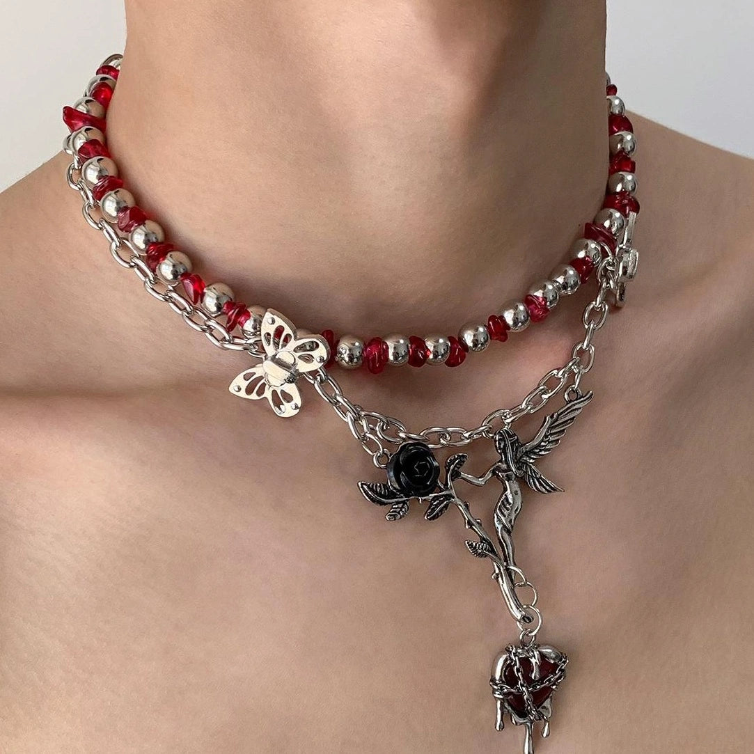 Gothic Red Heart Choker Necklace