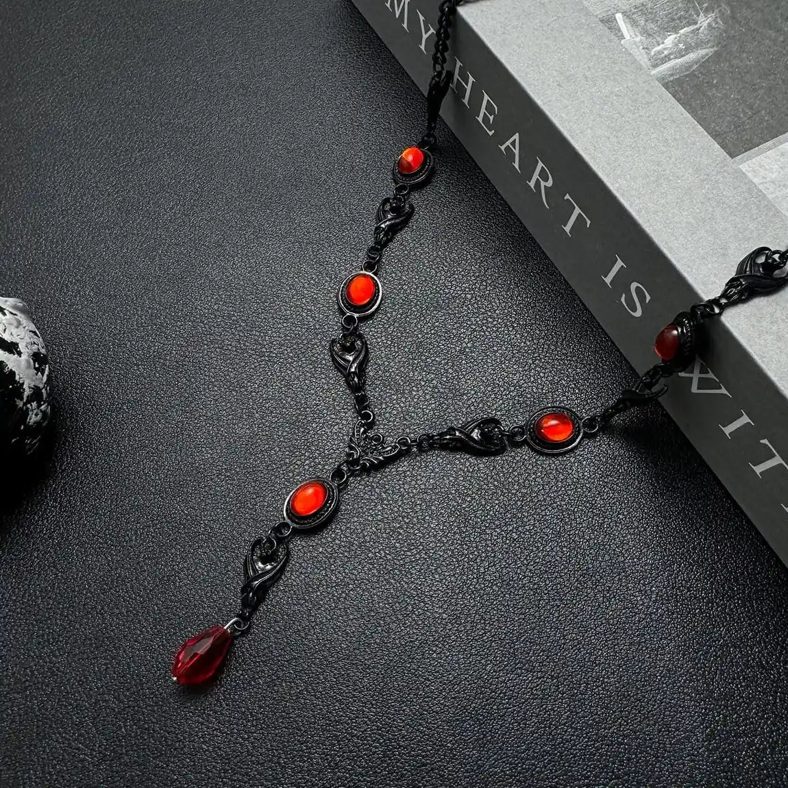 Accessories Gothic Red Heart Crystal Pendant Necklace