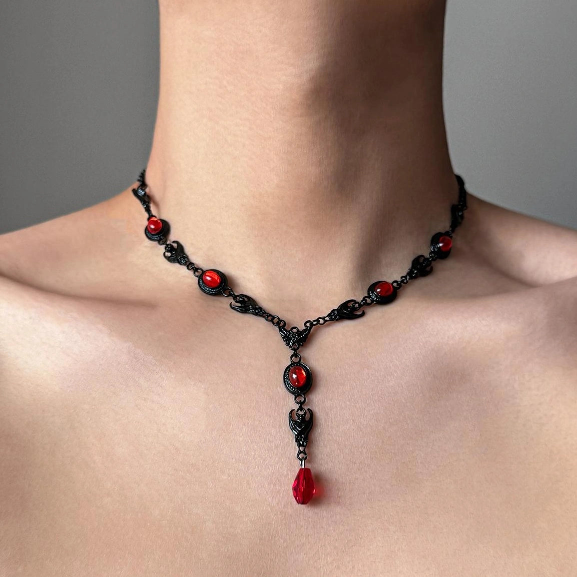 Accessories Gothic Red Heart Crystal Pendant Necklace