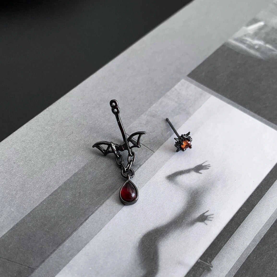 Accessories Gothic Red Zircon Hollow Bat Drop Earrings