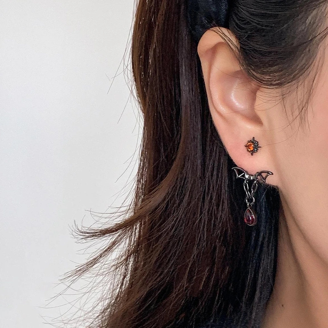 Accessories Gothic Red Zircon Hollow Bat Drop Earrings
