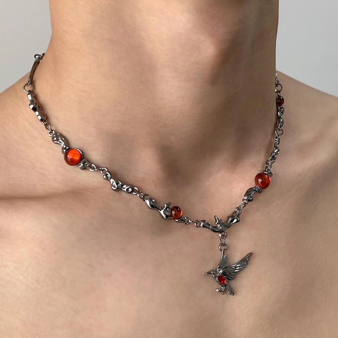 Accessories Gothic Red Zircon Raven Choker Necklace