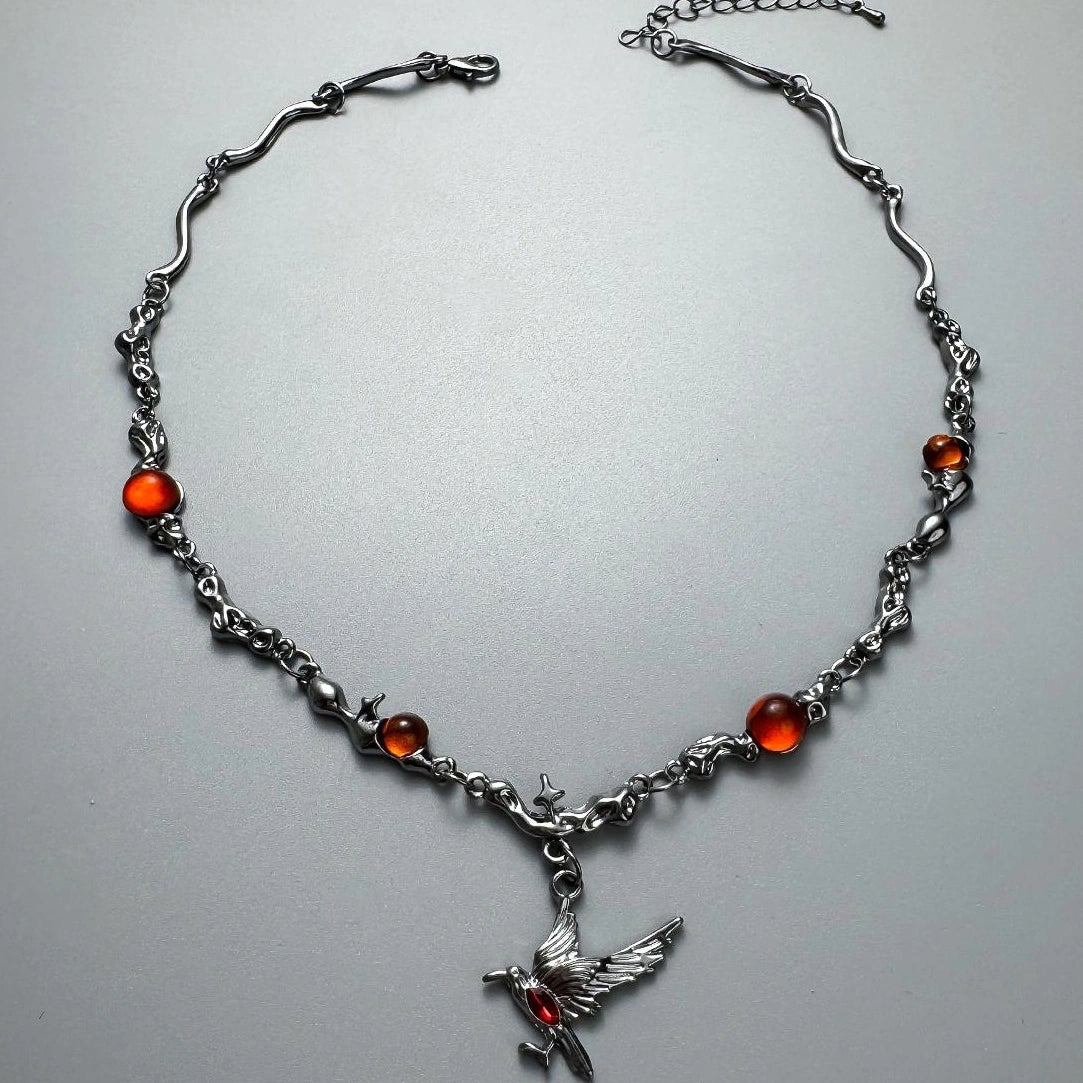 Accessories Gothic Red Zircon Raven Choker Necklace