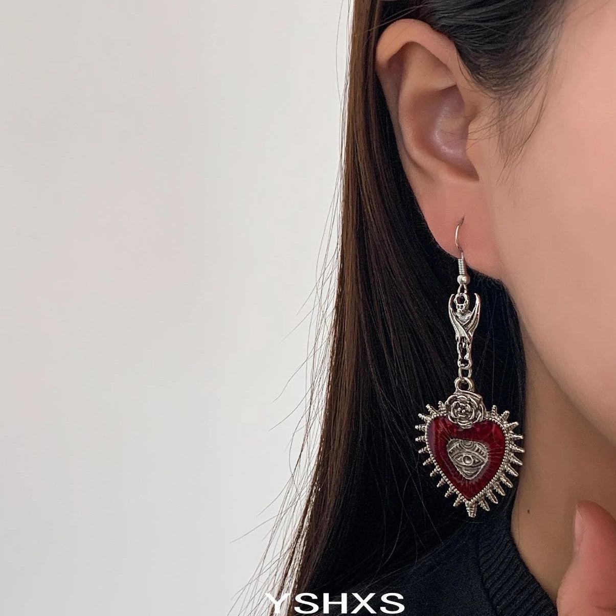 Accessories Gothic Rose Heart Evil Eye Earrings