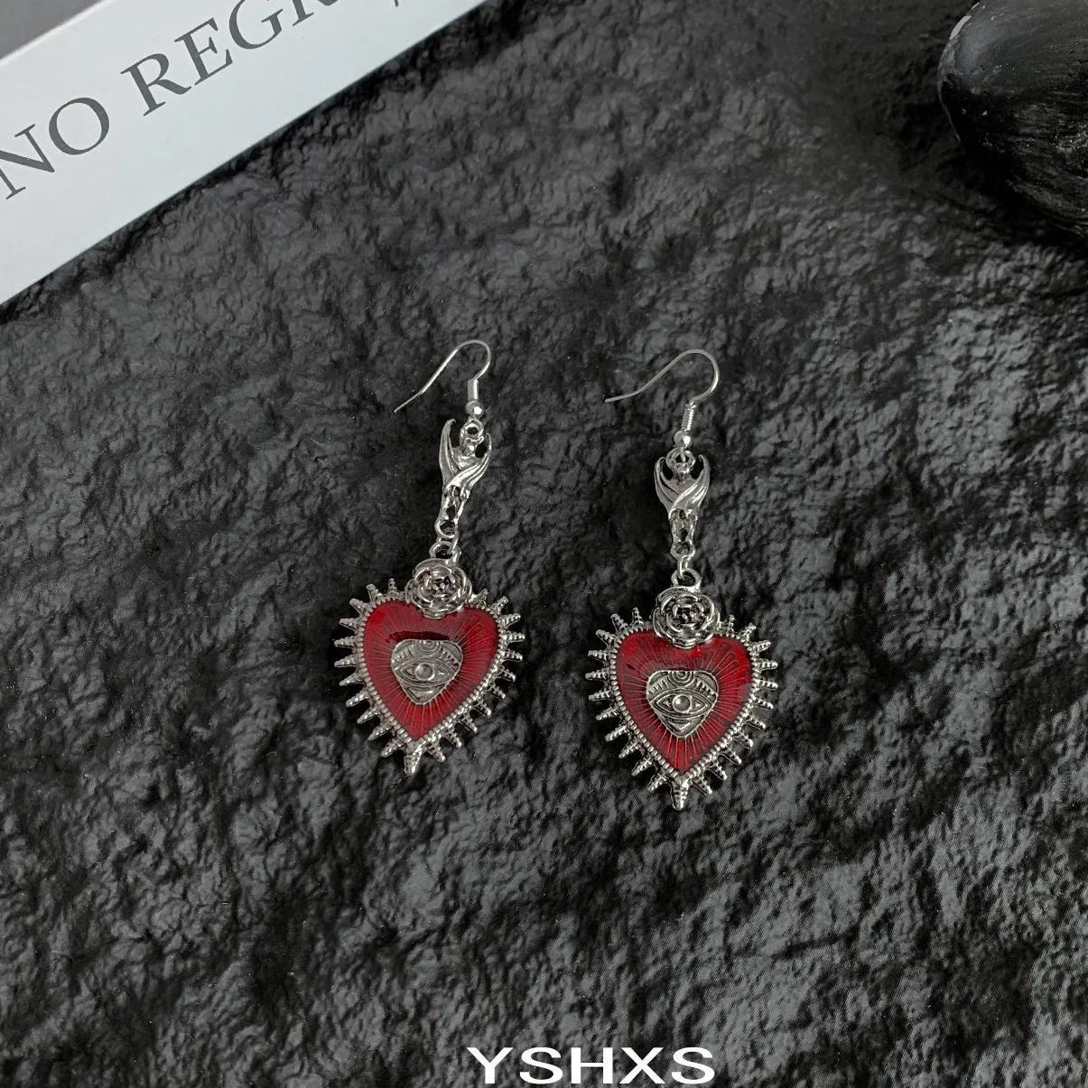 Accessories Gothic Rose Heart Evil Eye Earrings
