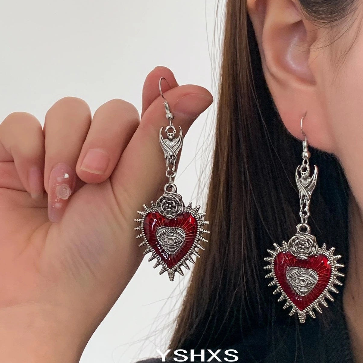 Accessories Gothic Rose Heart Evil Eye Earrings