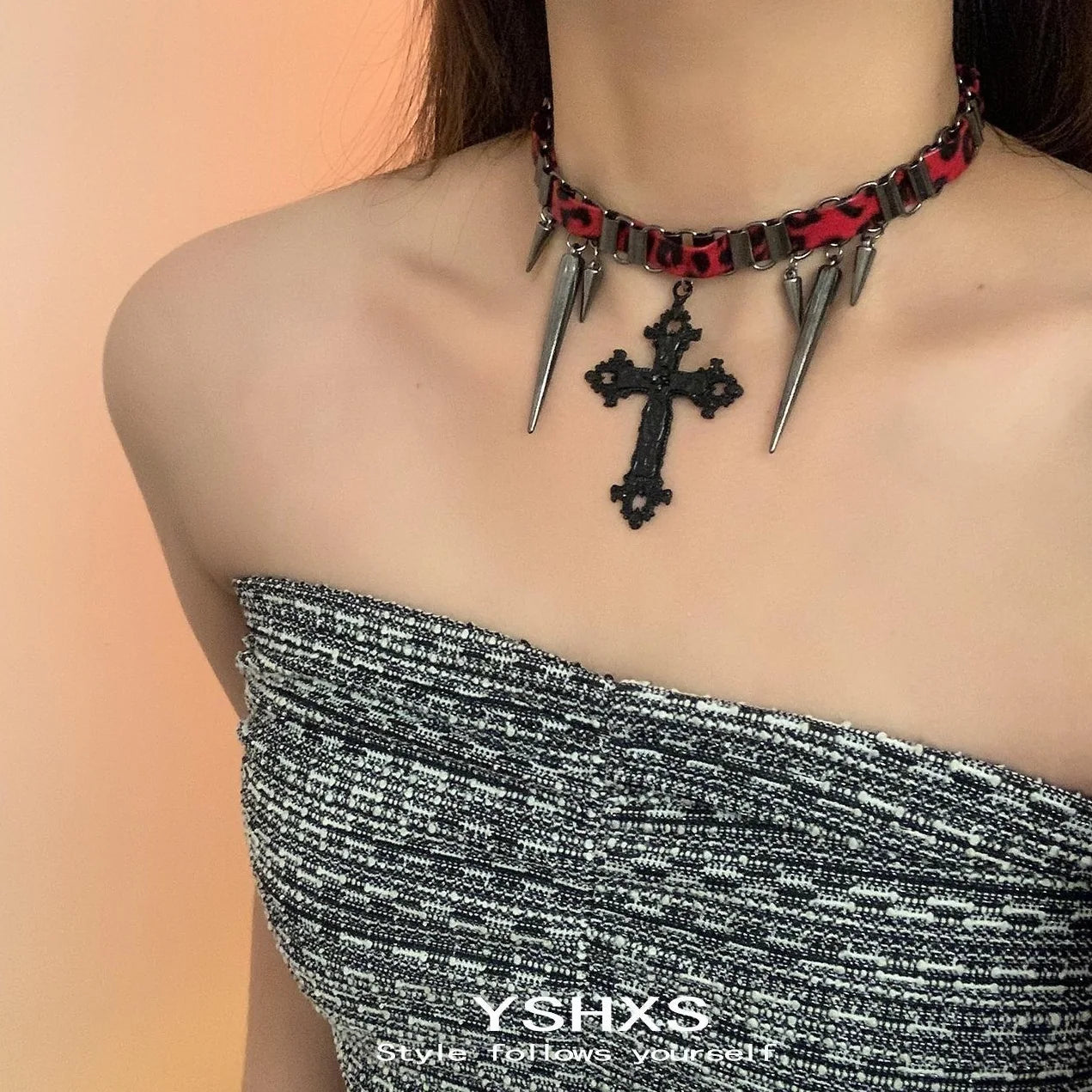 Accessories Gothic Studded Leather Cross Choker