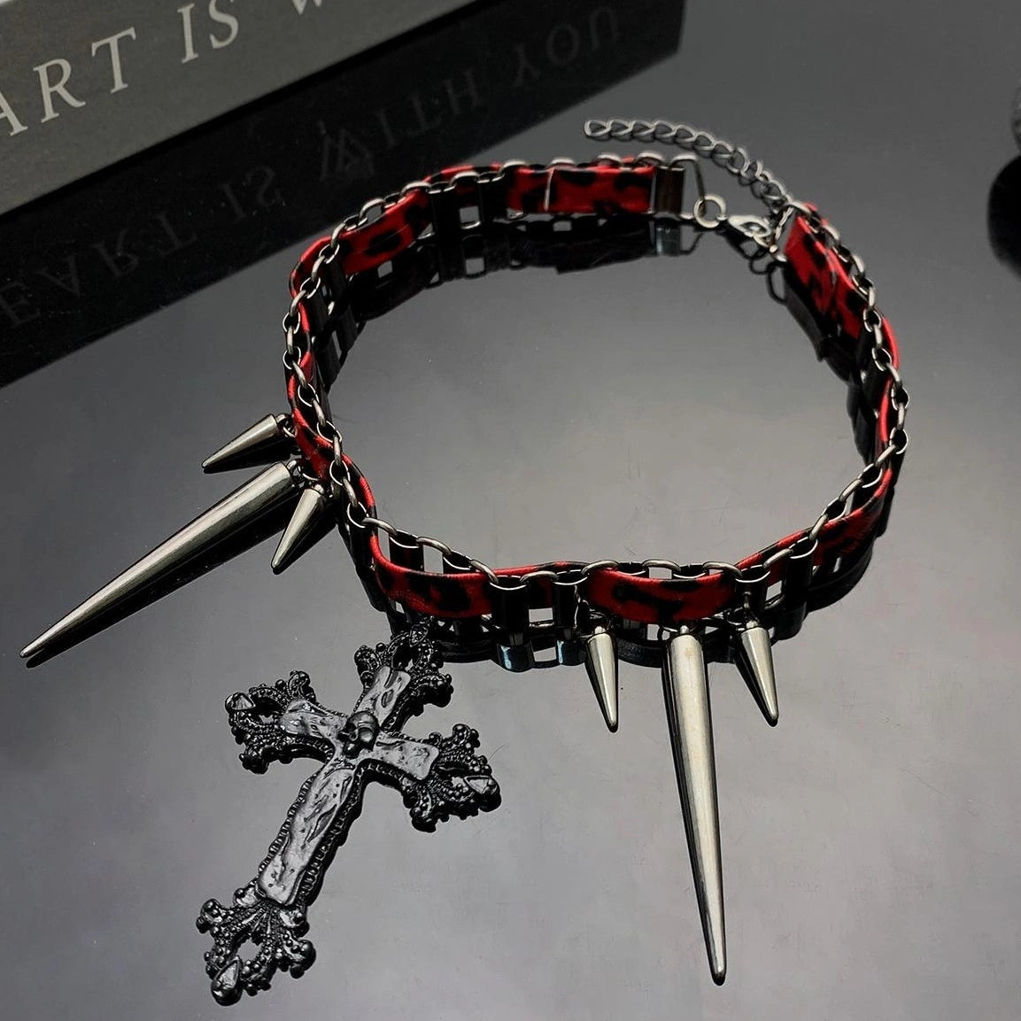 Accessories Gothic Studded Leather Cross Choker