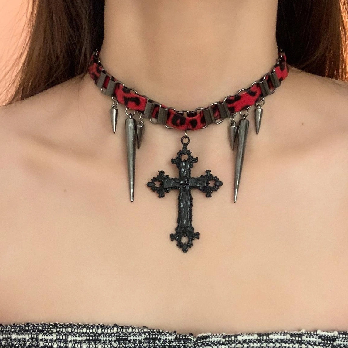 Accessories Gothic Studded Leather Cross Choker