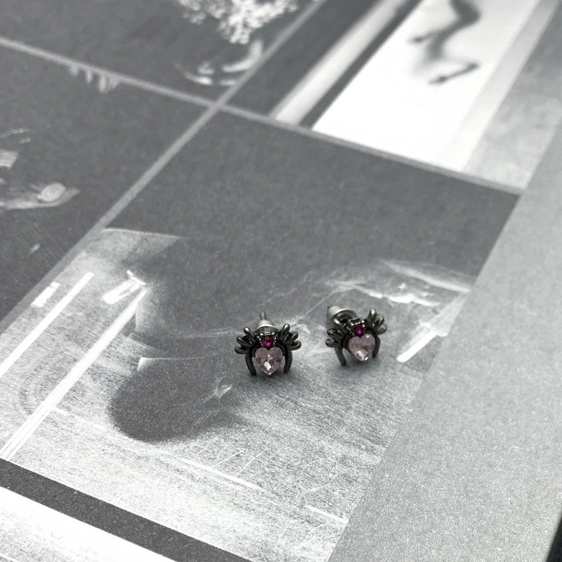 Accessories Gothic Zircon Spider Heart Ear Stud