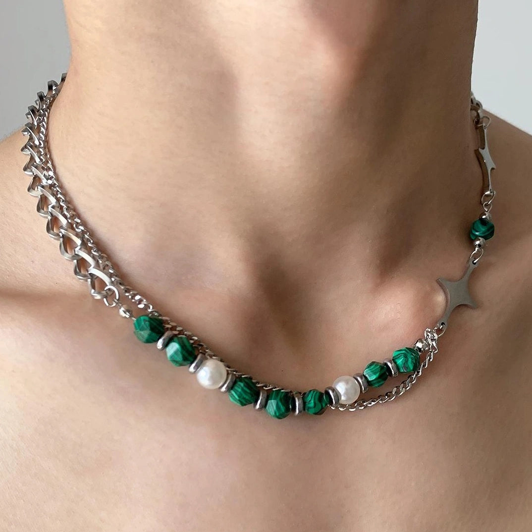 Accessories Green Crystal Cross Pendant Necklace