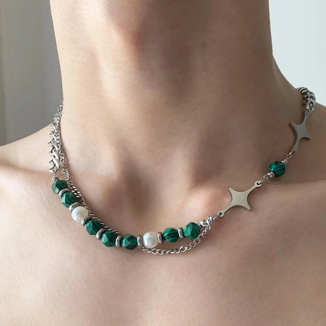 Accessories Green Crystal Cross Pendant Necklace