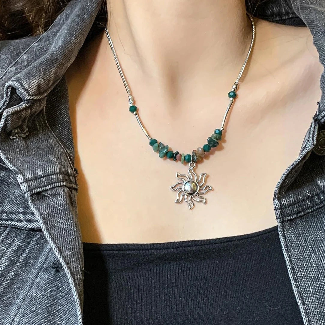 Accessories Handmade Sun Pendant Beaded Necklace