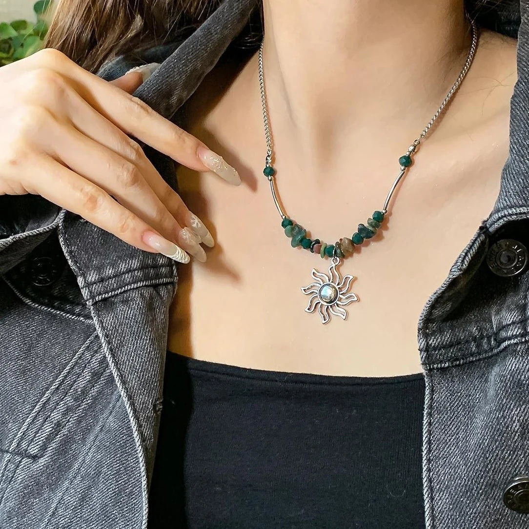 Accessories Handmade Sun Pendant Beaded Necklace
