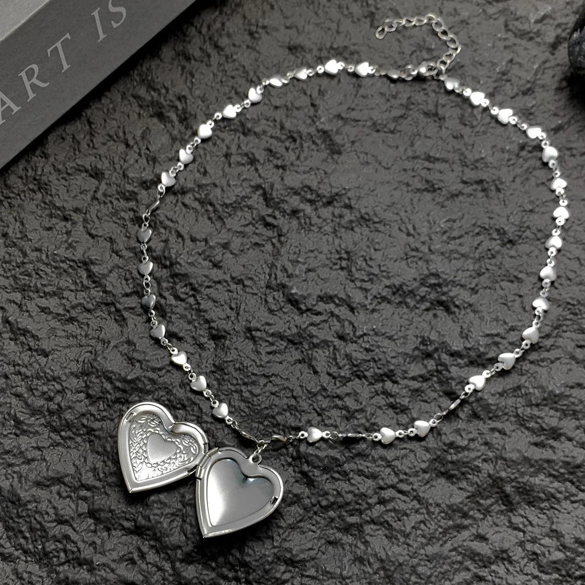 Accessories Heart Locket Puzzle Necklace V-Neck T-Shirt Long-Sleeve