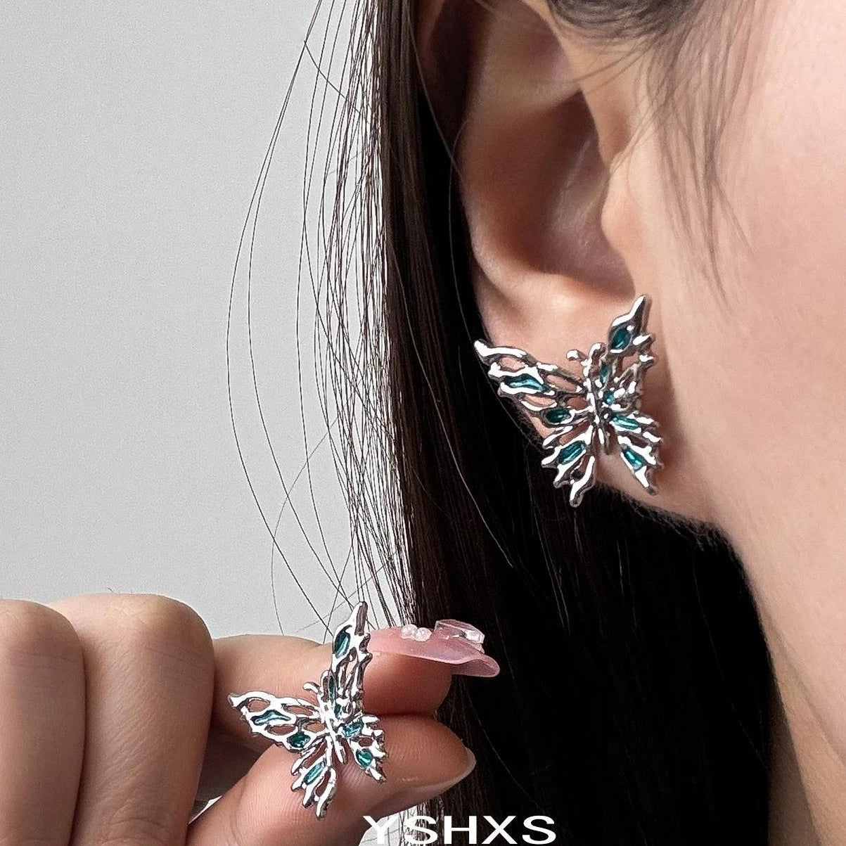 Hollow Blue Butterfly Stud Earrings